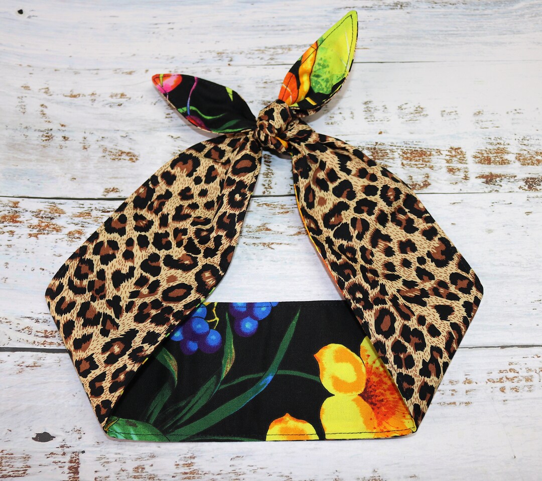 Cheetah Leopard Floral Rockabilly Head Scarf Wrap Knotted