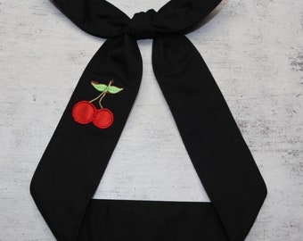 Hair wrap cherry solid Black Rockabilly Pin-up Retro Head scarf Wrap Tie cherries