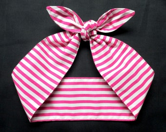 Pink white STRIPES Headband Vintage Inspired Rockabilly head scarf wrap tie