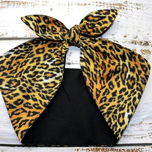 Rockabilly Hair Wrap EXTRA WIDE Head Scarf LEOPARD Cheetah Animal Print Cheetah bow