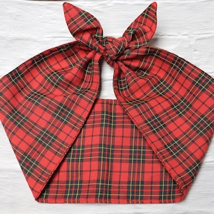 Extra Wide Rockabilly Headband RED plaid tartan print head scarf wrap squares