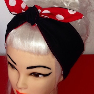 White Red Black Polka Dots Hair Wrap head scarf Headband bow Rockabilly Retro Style 50s