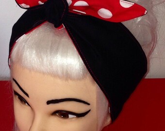 White Red Black Polka Dots Hair Wrap head scarf Headband bow Rockabilly Retro Style 50s