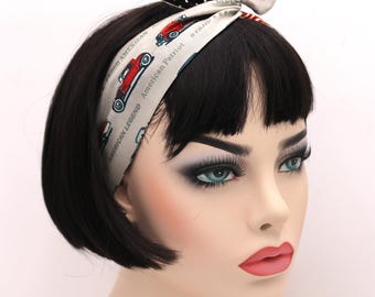 Opaska na głowę z przewodami, zabytkowe samochody, pokaz Rockabilly Retro, chusta na głowę, wiązanie, kokarda