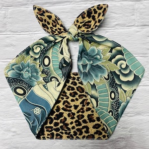 Cheetah hoofddoek TATTOO luipaard rockabilly wrap stropdas geknoopte hoofdband dolly bow zwarte tattoo hoofdband print