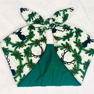 Rockabilly Hair head Wrap Scarf Headband Christmas Reindeer dolly bow Pinup Vintage Retro Style 50s  Bandana