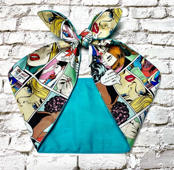 Headband COMICS Vintage Retro Rockabilly Head Wrap hair Scarf covering  Bandana bow