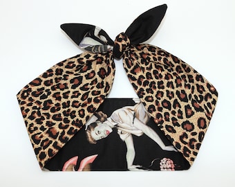 Leopard Cheetah Nurse Zombie Head scarf bow tie Headband Psychobilly Rockabilly Horror Dolly Bow