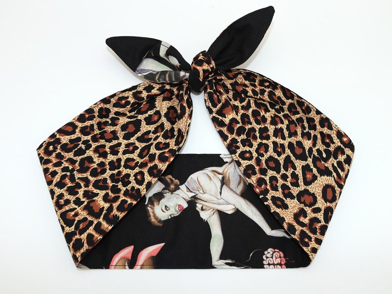 Leopard Cheetah Nurse Zombie Head scarf bow tie Headband Psychobilly Rockabilly Horror Dolly Bow image 1