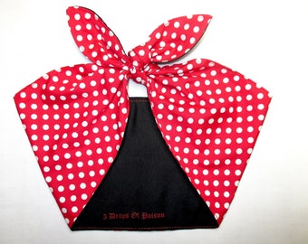 Extra Wide White Red Polka dots Reversible  Rockabilly Head Scarf 50 s Pinup Vintage Retro