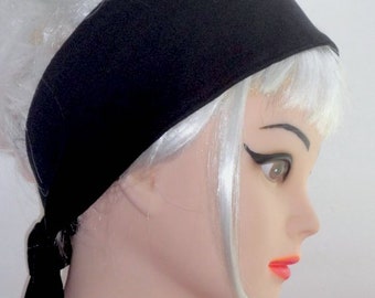 Wide Headband Head scarf fabric black cotton Black Goth Vintage Retro Style