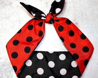 REWERSYJNY Biały Czerwony Czarny Groszki Rockabilly Chusta na głowę Opaska na głowę Krawat Dolly Bow Rosie the Riveter