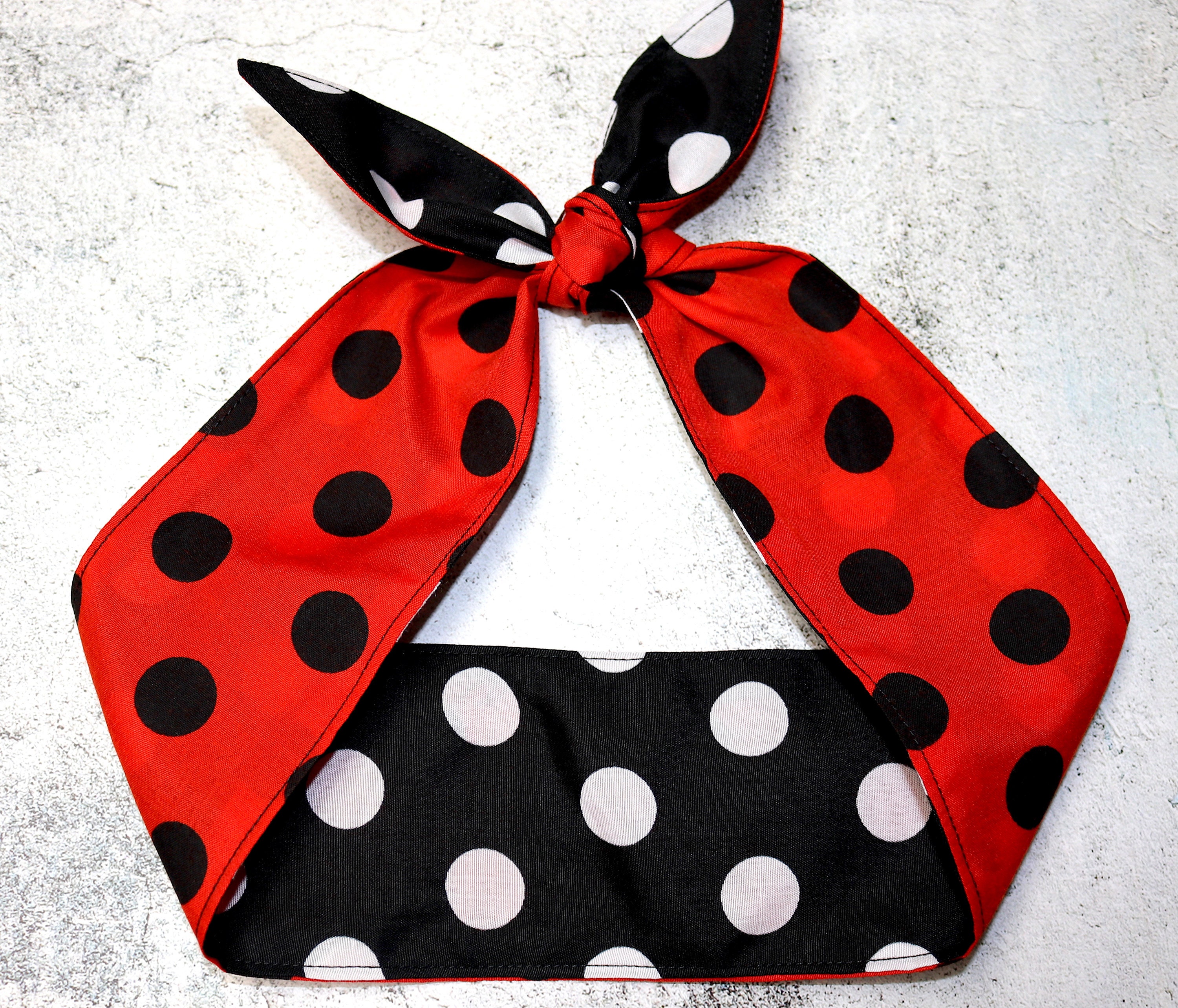 REVERSIBLE White Red Black Polka Dots Rockabilly Head Scarf Headband ...