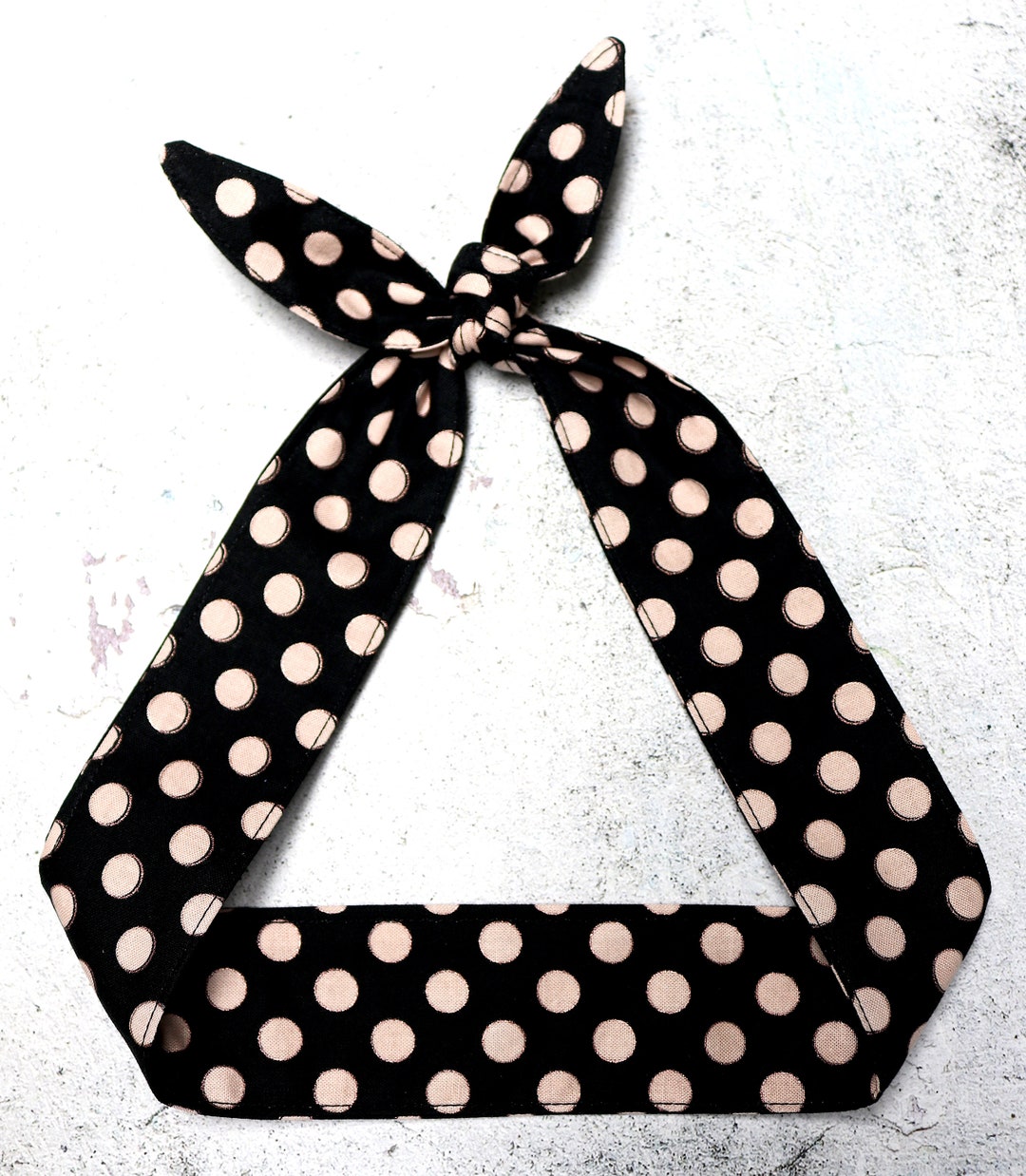 Pink Polka Dots on Black Headband Rose Gold Rockabilly Head Scarf Wrap ...