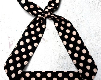 Pink Polka Dots on Black Headband rose gold Rockabilly Head Scarf Wrap