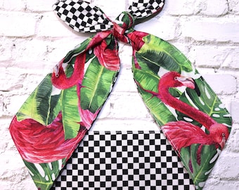 Pañuelo para la cabeza con flamencos rosas, diadema estilo rockabilly, pañuelo envolvente para la cabeza