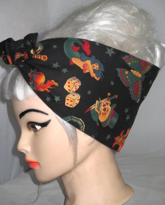 Buy Head Scarf Hair Wrap Black Tattoo Bandana Headband Skulls Head