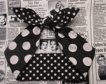 Foulard réversible blanc noir à pois rockabilly des années 50 pin-up vintage rétro Dolly noeud Rosie la riveteuse