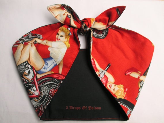 Pinup Girls Bikes Headband Motorcycles Rockabilly Head Scarf Wrap Tattoo Print