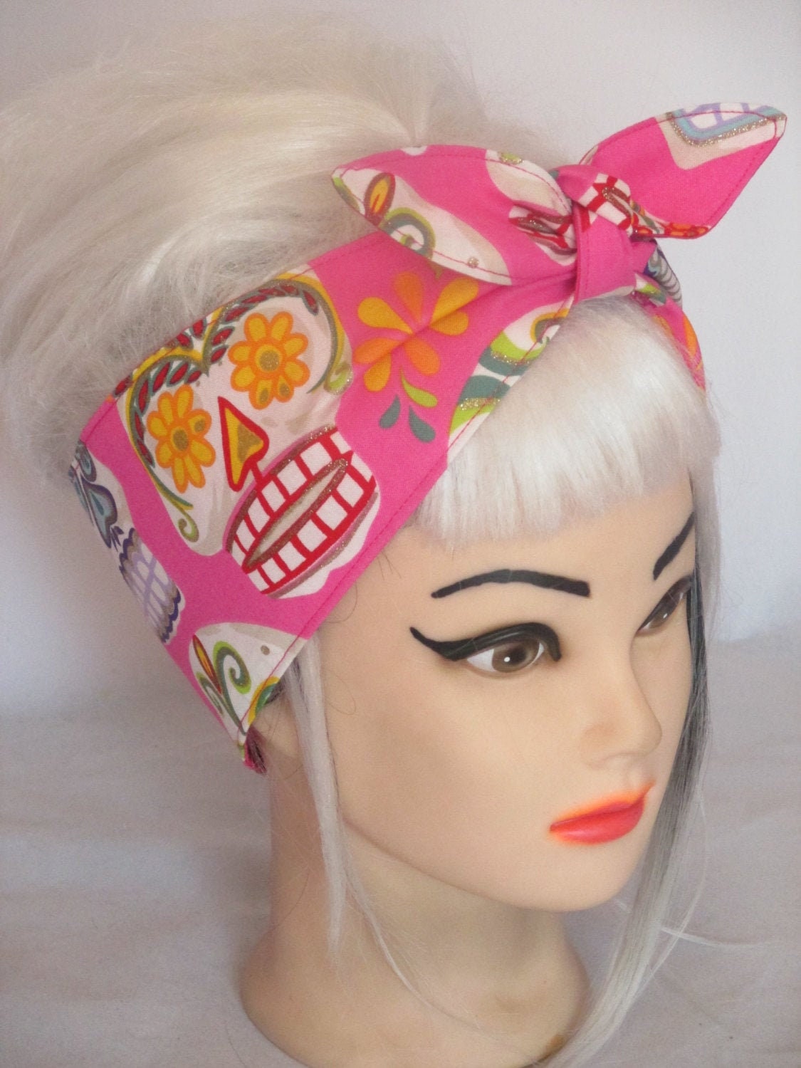 Sugar Skulls Head Scarf Headband Rockabilly Black Pin-up HAIR WRAP dolly bow Sugar Skulls Head Scarf Headband Rockabilly Black Pin-up HAIR WRAP dolly bow