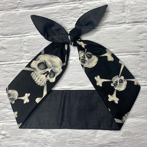 Skulls Hair Wrap Scarf  Headband black Skull Rockabilly Bandana
