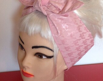 Pink Houndstooth Headband  Pin-up Vintage Retro 50s Rockabilly Head Scarf Wrap