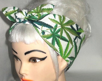 Headband pot leaf Head Wrap Scarf Bandana Marijuana  cannabis bow Dolly Wrap