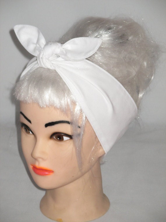 Headscarf Rockabilly HEAD SCARF Solid White Headband Pin-up Vintage Retro  Style 50s Wrap