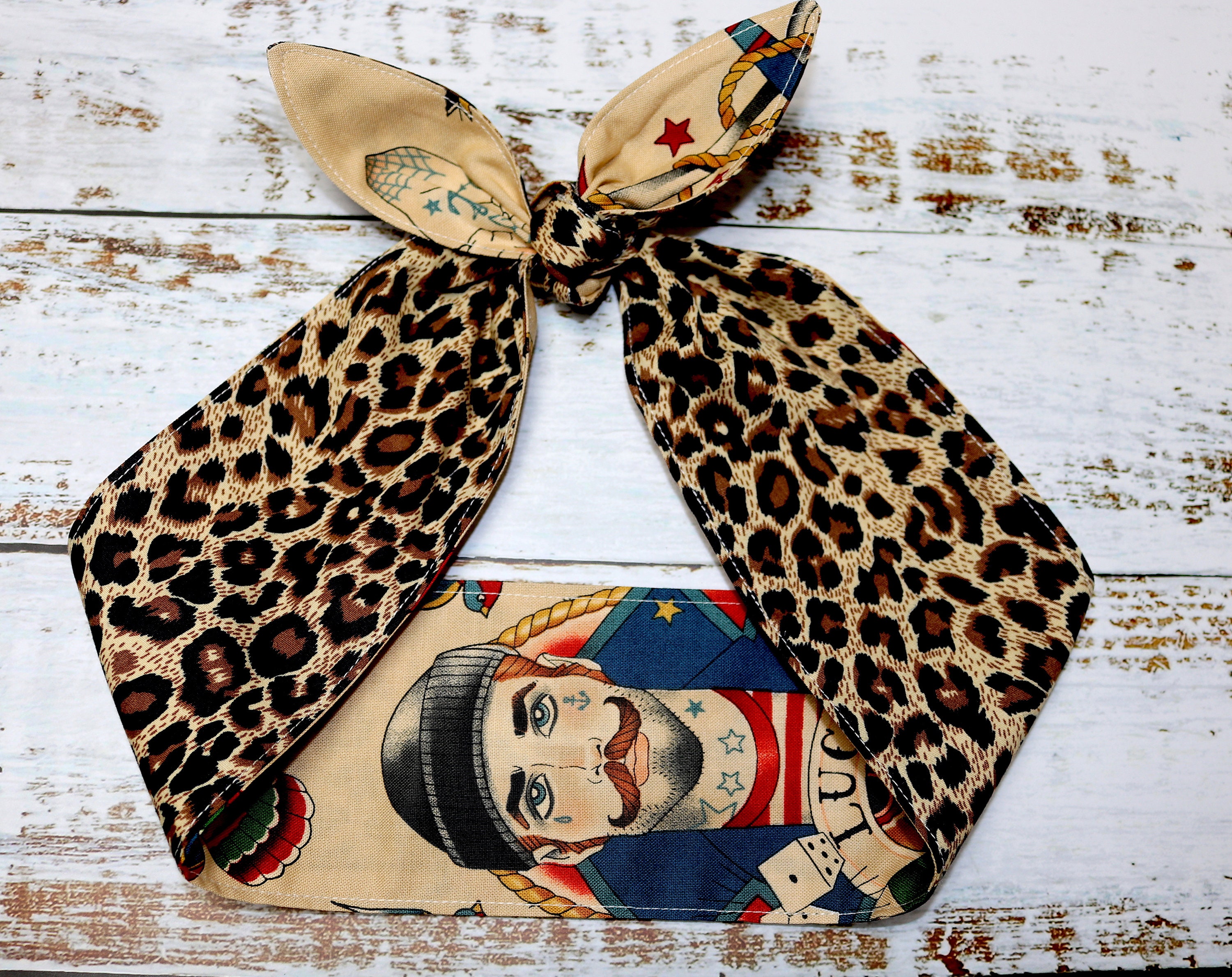 Head Scarf TATTOO Leopard Cheetah Rockabilly Wrap Headband  display picture 1