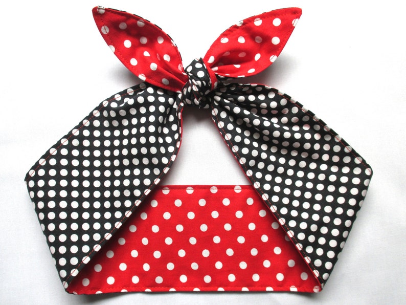 REVERSIBLE White Red Black Polka Dots Rockabilly Head Scarf Retro Dolly ...