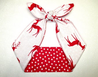 Reindeer White and Red Polka dots Headband Rockabilly Head Scarf Head Hair wrap