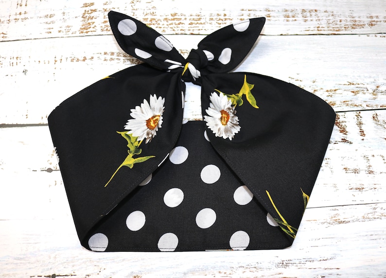 Headband BLACK WHITE Polka Dots Floral Flowers Daisy Head - Etsy