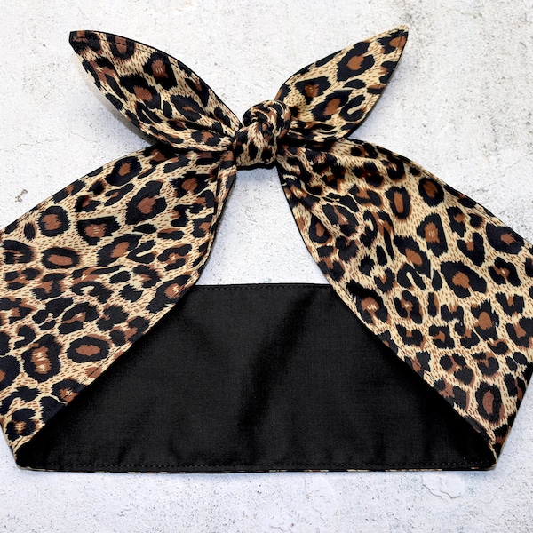 Rockabilly knotted Headband Leopard Cheetah Head Wrap Scarf hair bow Bandana