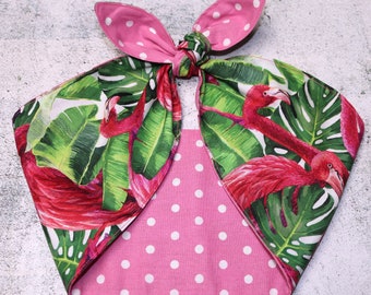 Headscarf pink Flamingos polka dots head scarf Headband rockabilly headband Wrap