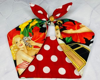 Sexy Pinup Girls Headband head scarf red white polka dots Pin-up retro Rockabilly Rosie the Riveter Head Scarf Wrap
