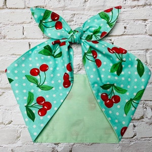 Head scarf Rockabilly Headband CHERRIES Cherry Mint Green dots Bandana