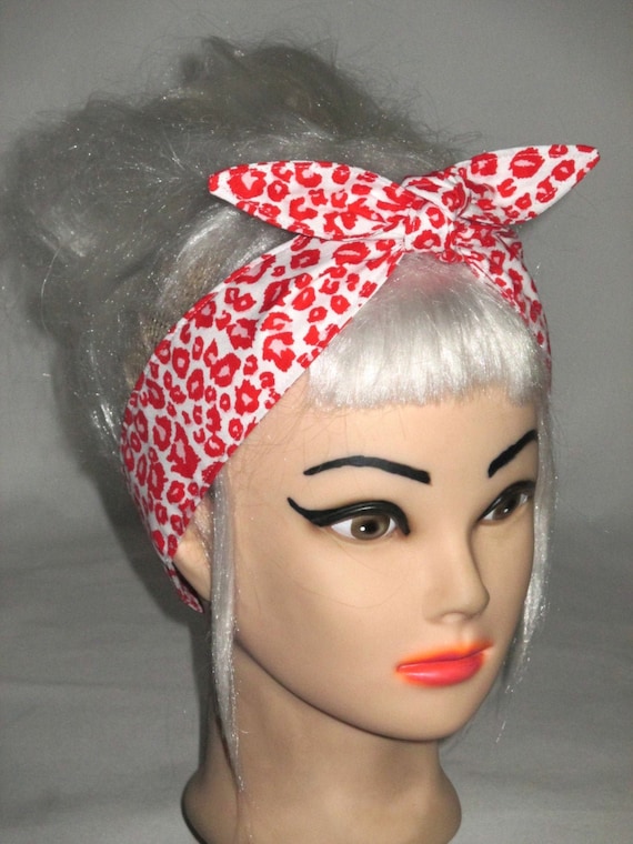 Headband Leopard Cheetah Red White Head Wrap Scarf Bandana  display picture 2
