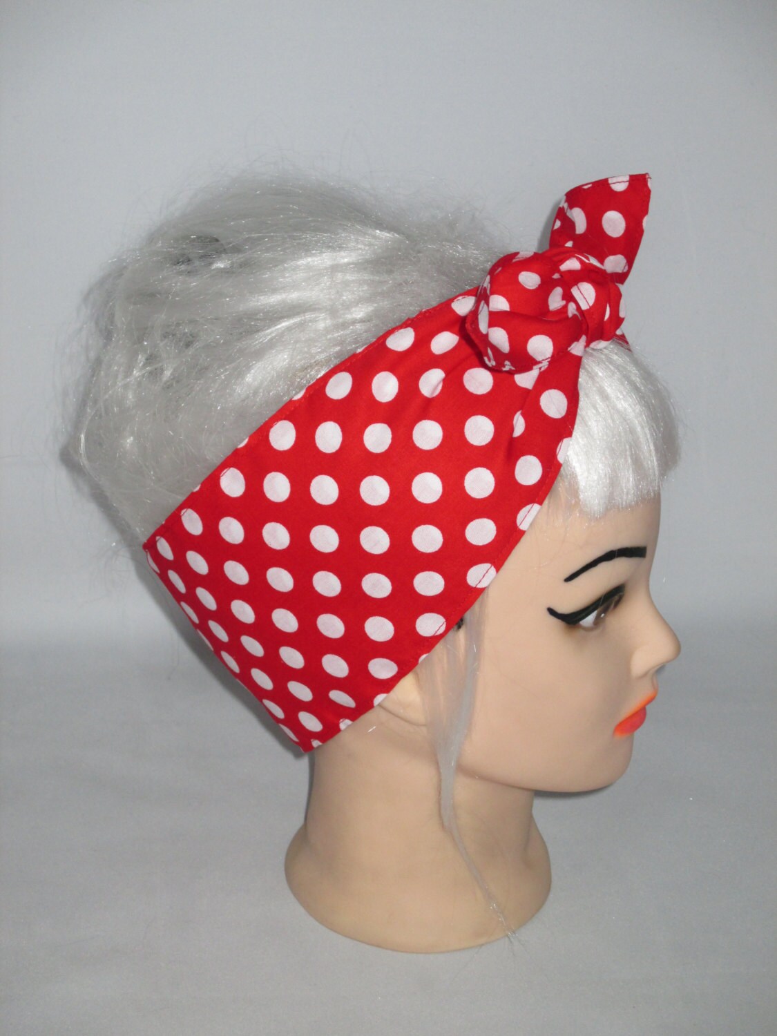 White and Red Polka Dots Rockabilly Head Scarf Hair Wrap Headband - Etsy