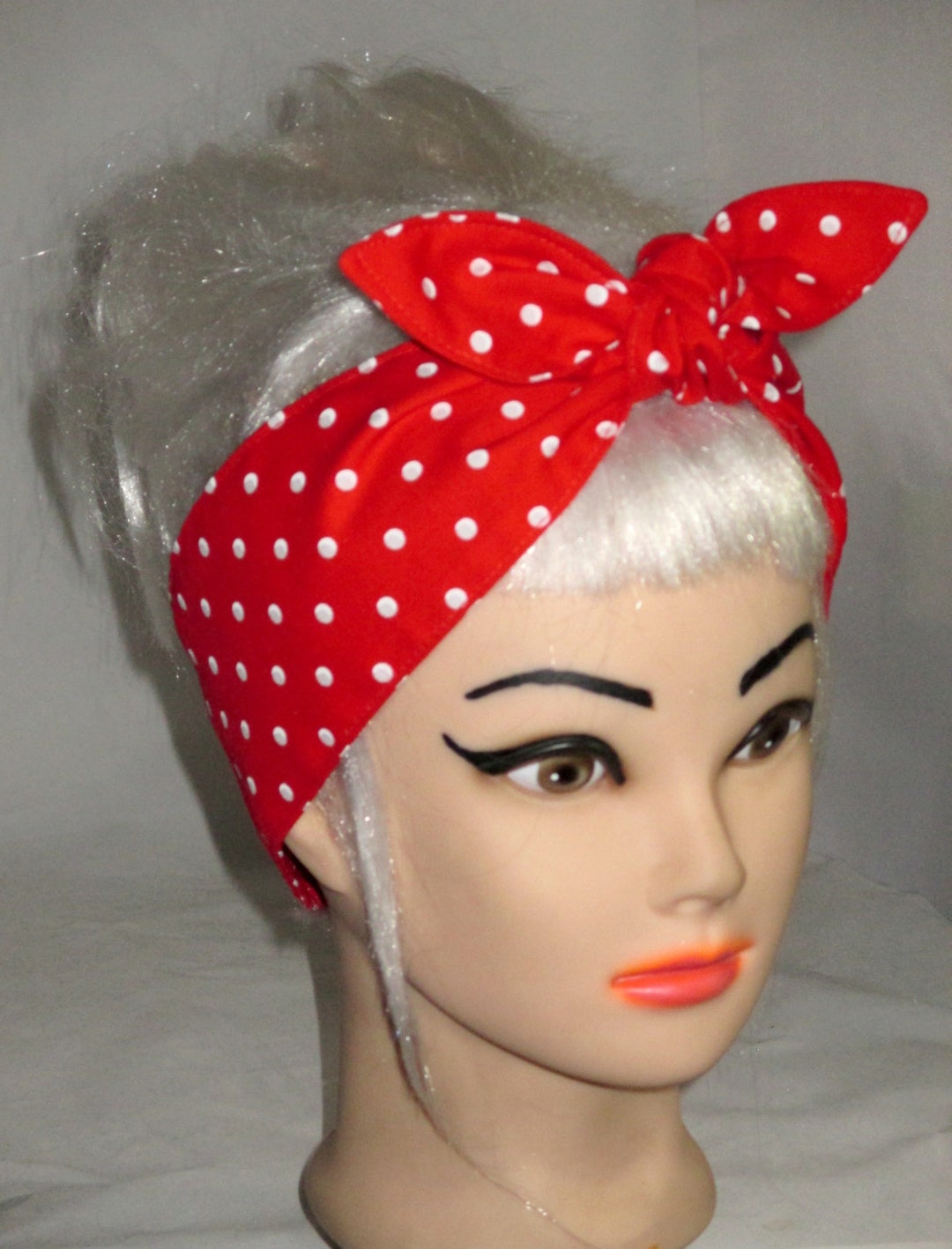 Headscarf Wrap White on Red Polka Dots Headband Head Scarf Pinup ...