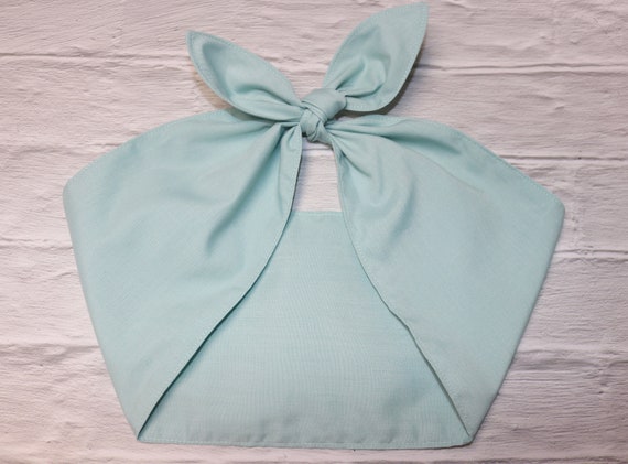 Headband light blue with a front wrap Light Blue Headband with Lace, Beach Headband, 50s Style  main image 4