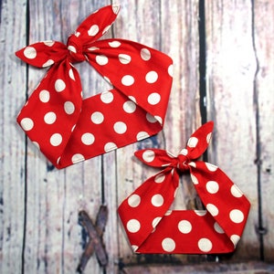 Rosie the Riveter Costume Mom & Baby SET Child  Rockabilly Head scarf Headband Red White Polka Dots Vintage Retro  Head Wrap Mommy and Me