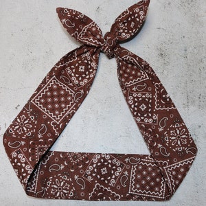 Head Scarf brown Bandana kerchief Headband Rockabilly vintage inspired