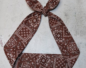 Head Scarf brown Bandana kerchief Headband Rockabilly vintage inspired