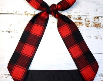 Headband Head scarf Hair wrap Buffalo Check squares dolly bow knotted top knot  plaid tartan print Pinup