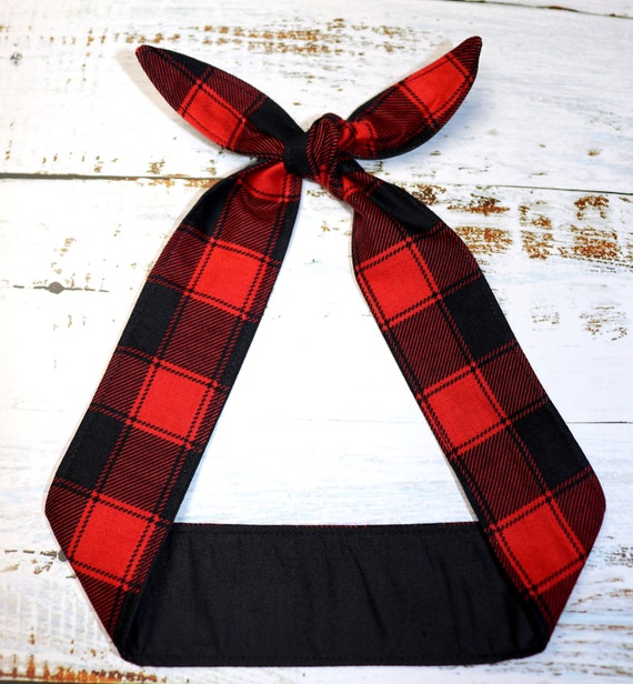 Headband Head scarf Hair wrap Buffalo Check squares dolly bow knotted top  knot plaid tartan print Pinup