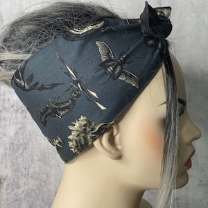 Headband Oddities Goth Rockabilly Head Wrap Hair Scarf occult grey black