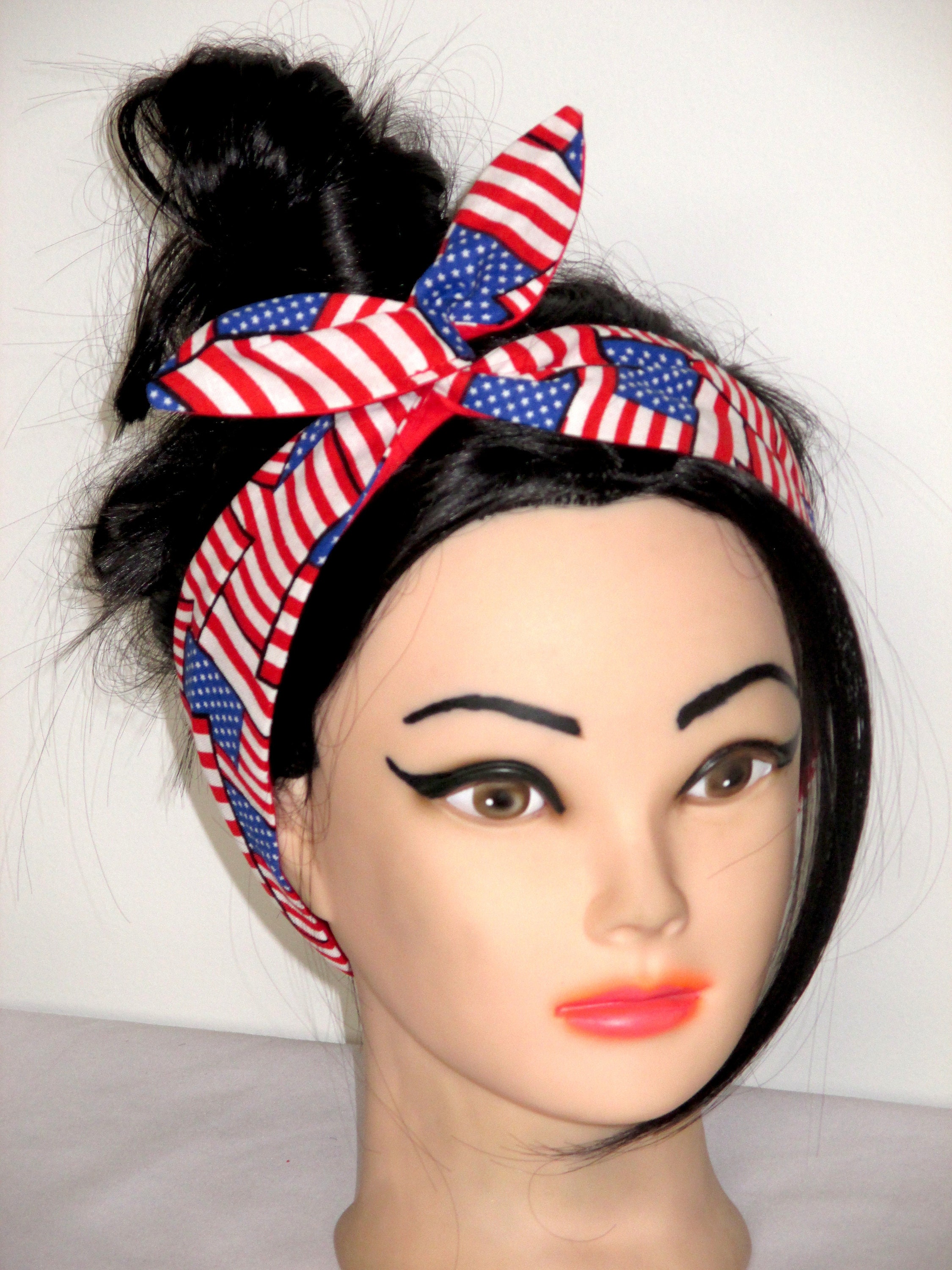Wired Rockabilly Head Scarf Headband USA FLAG Independence Day