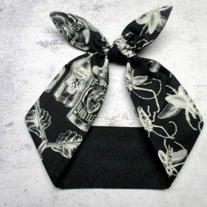 Headband tie Black Magic Moth Skull Spider Goth Rockabilly Head Wrap bow Scarf occult