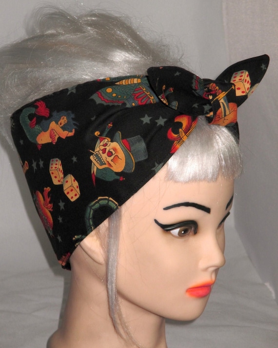 Head scarf hair Wrap Black Tattoo bandana headband skulls head covering