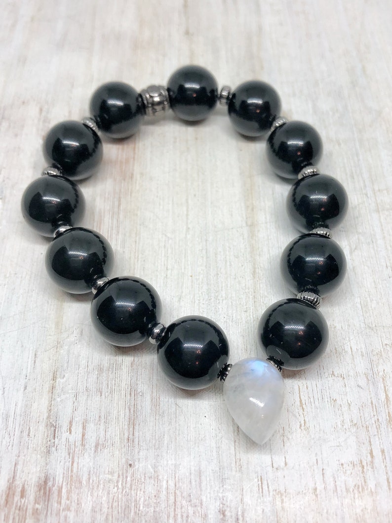 gemstone elastic bracelet Obsidian and moonstone healing stretch bracelet